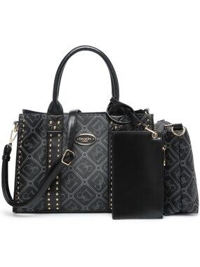 Women's Black Wallet Set Top Handle Satchel Shoulder 3pcs Hobo Handbag